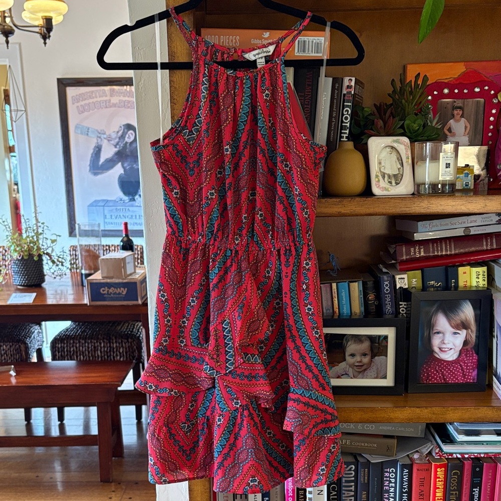Speechless Vibrant Red and Turquoise Flower Patterned Dress